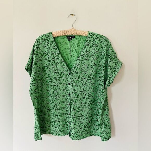 Whistles | Green Ink Leopard Button Front Top | new without tags | size 12 - Picture 2 of 7